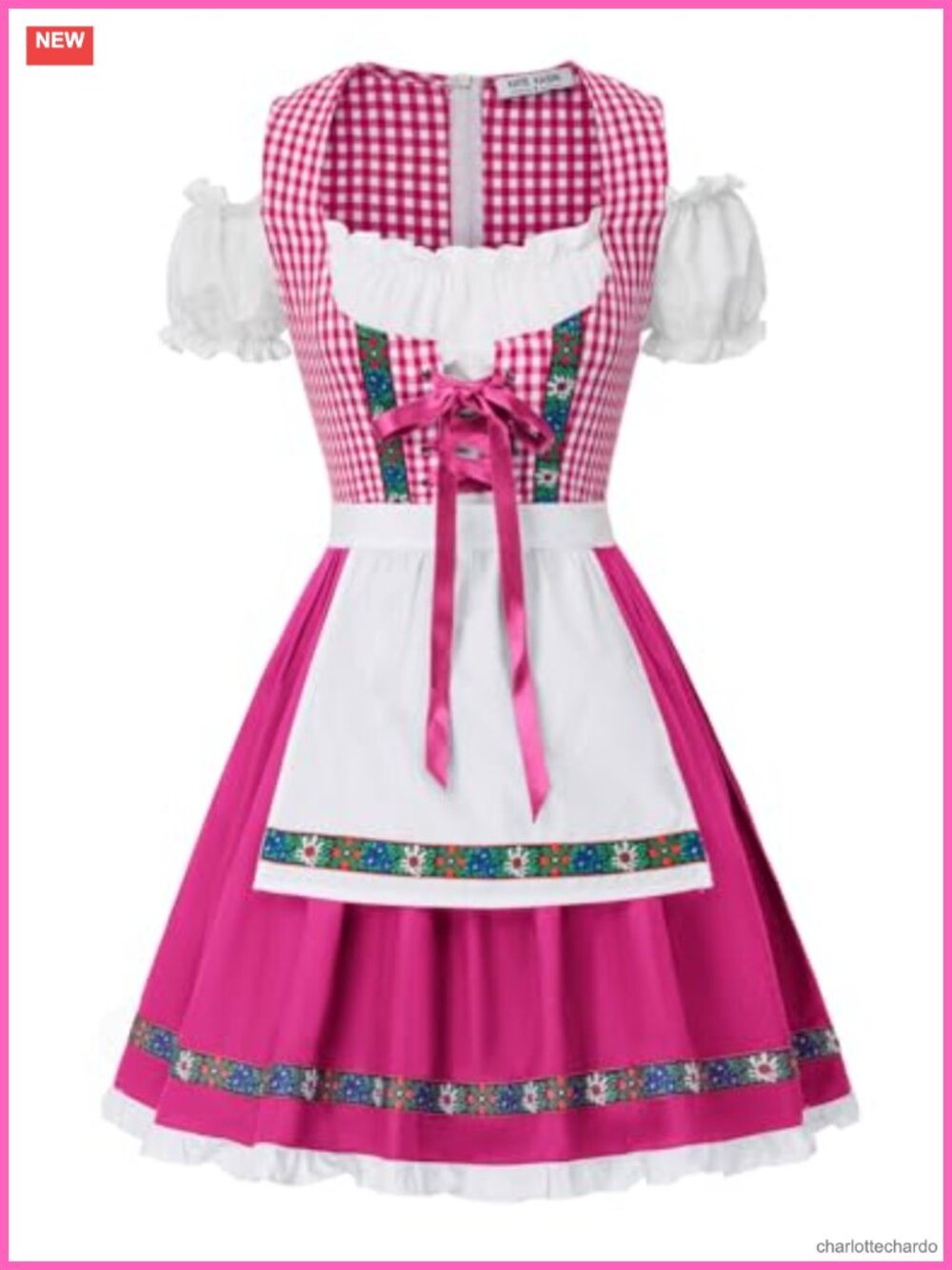 Women's Dirndl Dress Bavarian Oktoberfest Costume with Apron - Size Medium